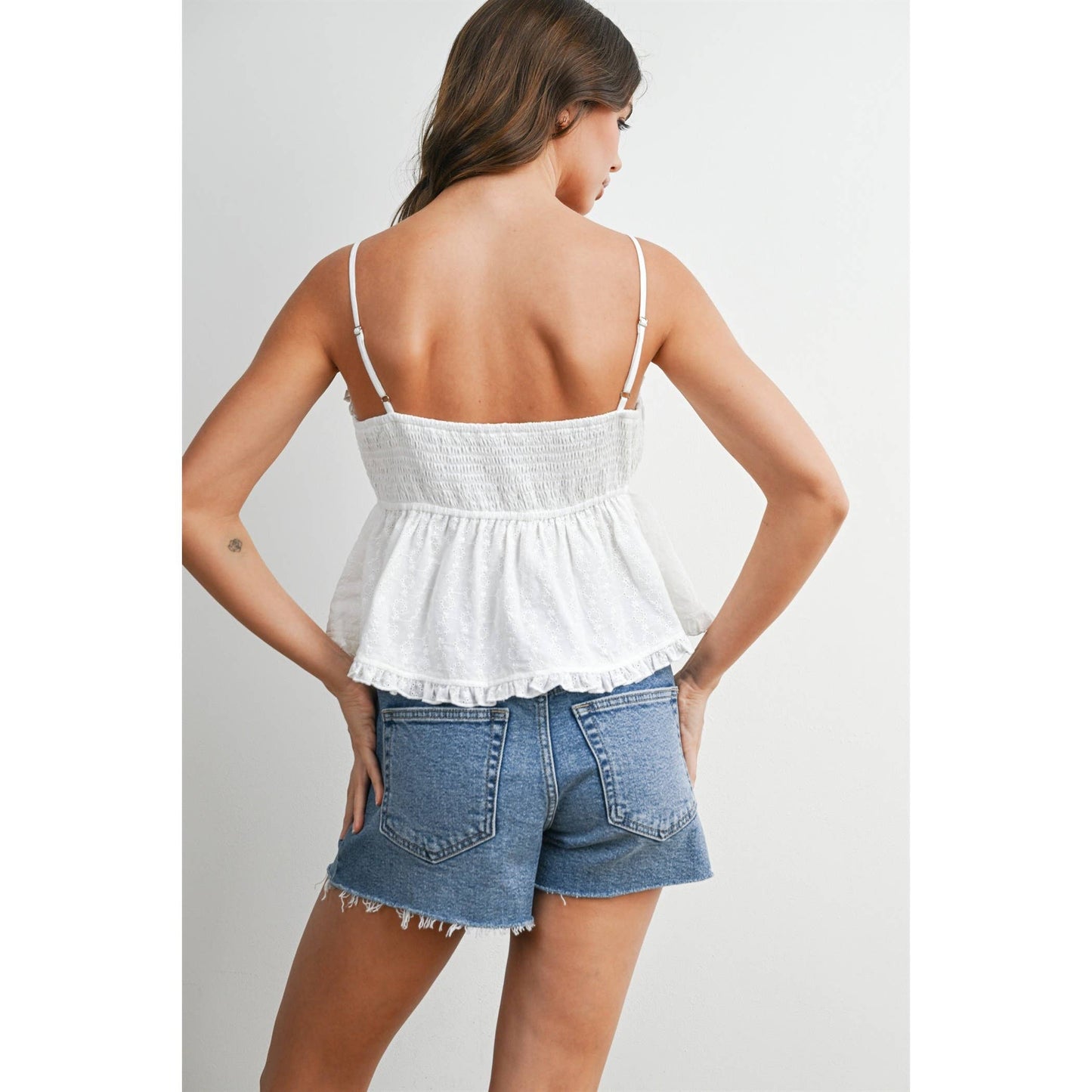 Eyelet Smocked Tie-Front Cami - BMT8406