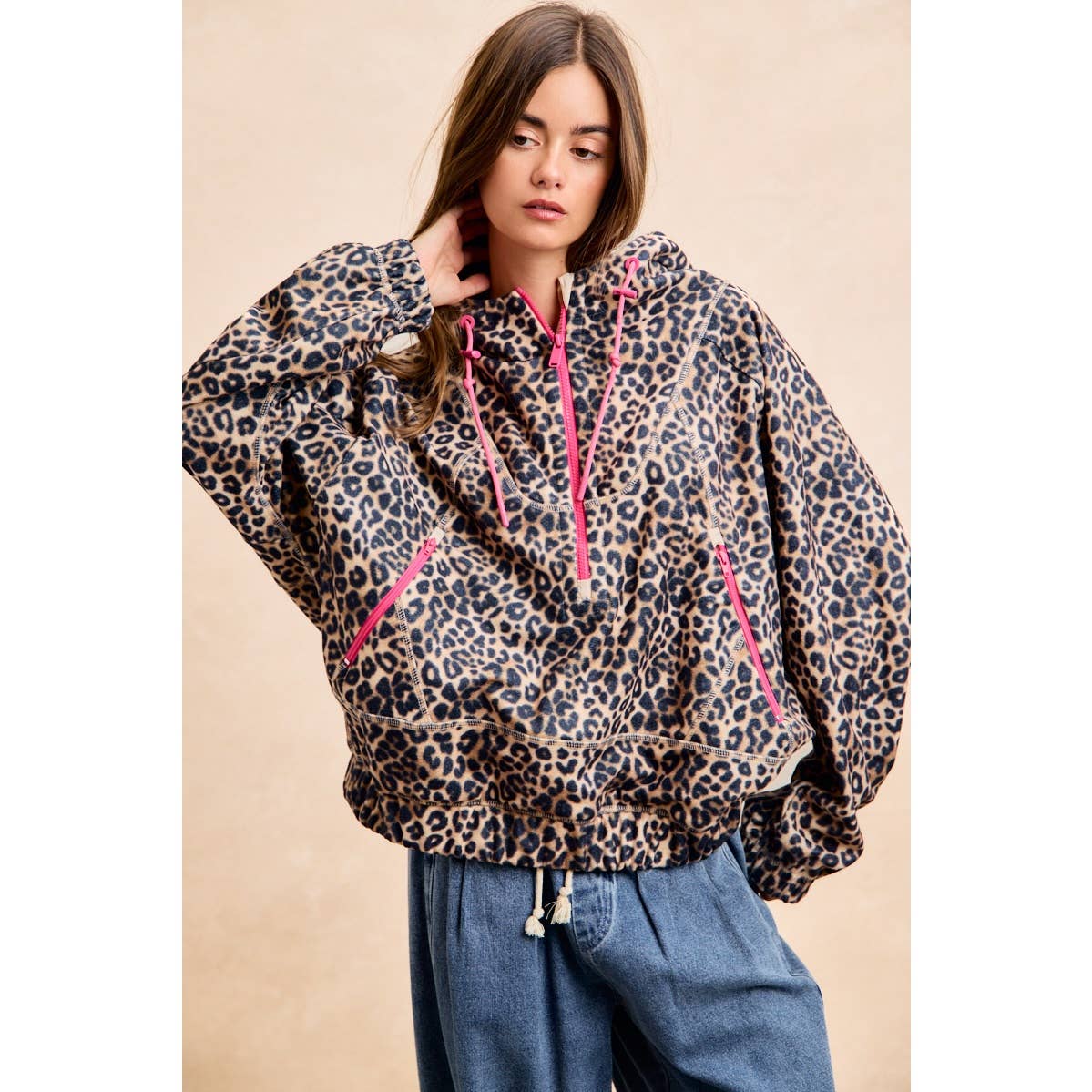 LEOPARD STITCH OVERSIZED BRUSHED TEXTURE JACKET