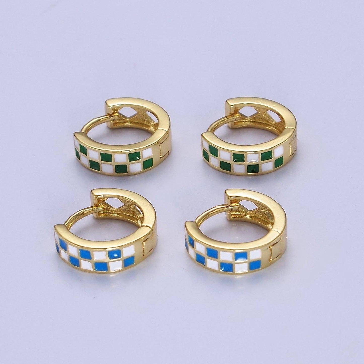 24K Gold Filled Enamel Checker Hoops Earring Retro Gold Hugg