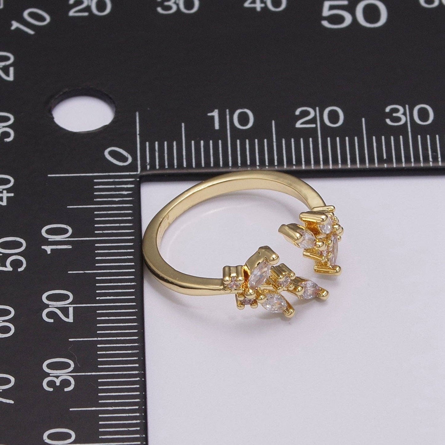 Gold Marquise Ring, Cz Open Adjustable Stacking Rings, Curved Ring, Birthday Gift for Her, Anniversary Gift, Crown Gold Ring Open Ring U028