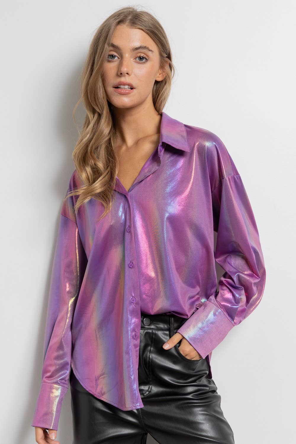 Rainbow Button Up Long Sleeve Blouse Shirt