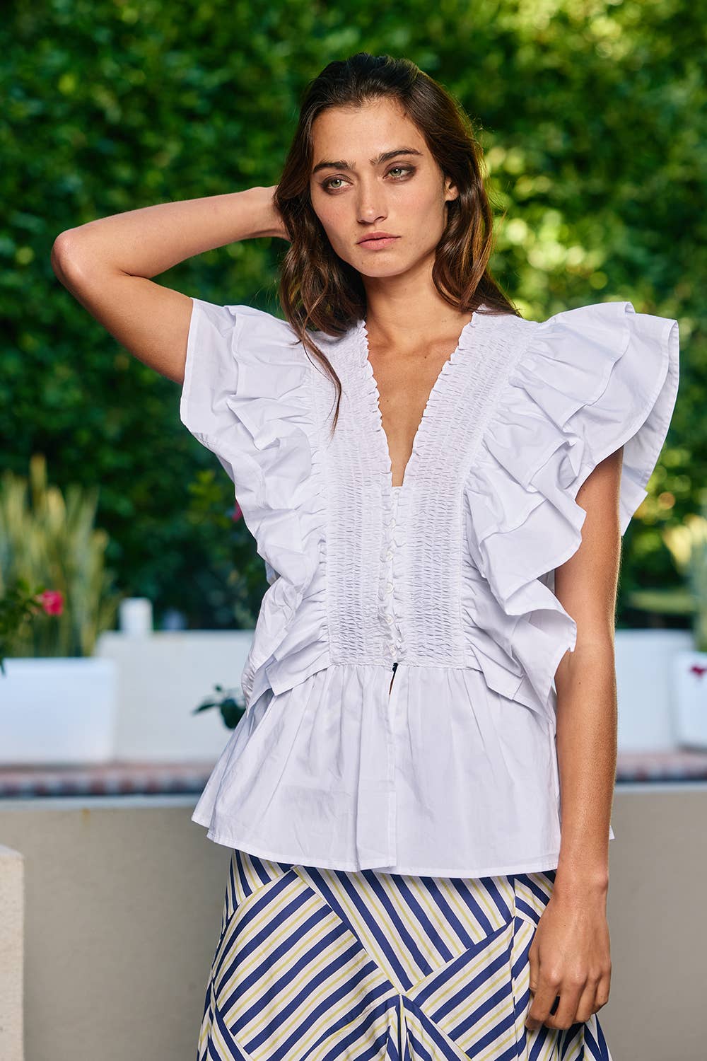 Ruffle Smocked Peplum Blouse