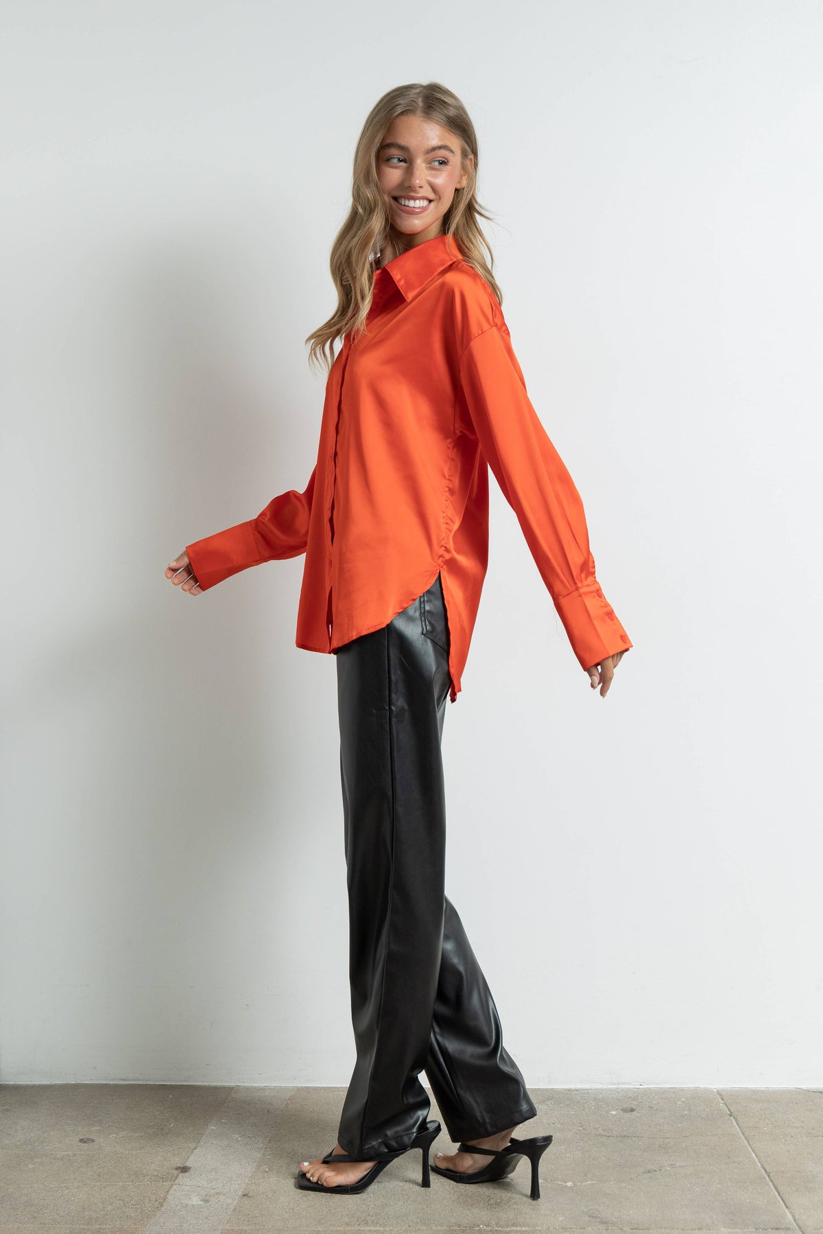 Silky Satin Button Down Shirt