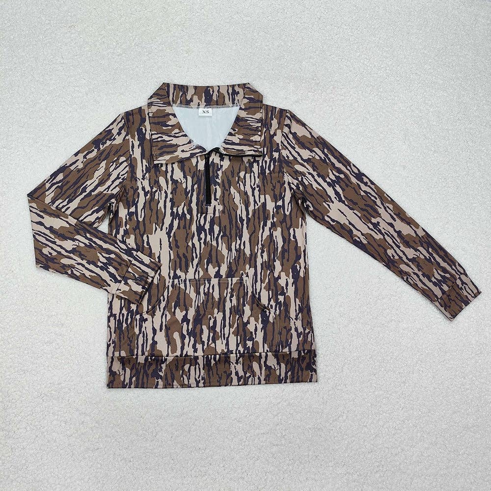 Camouflage Long Sleeve Tee Shirts Zip Pullovers Tops