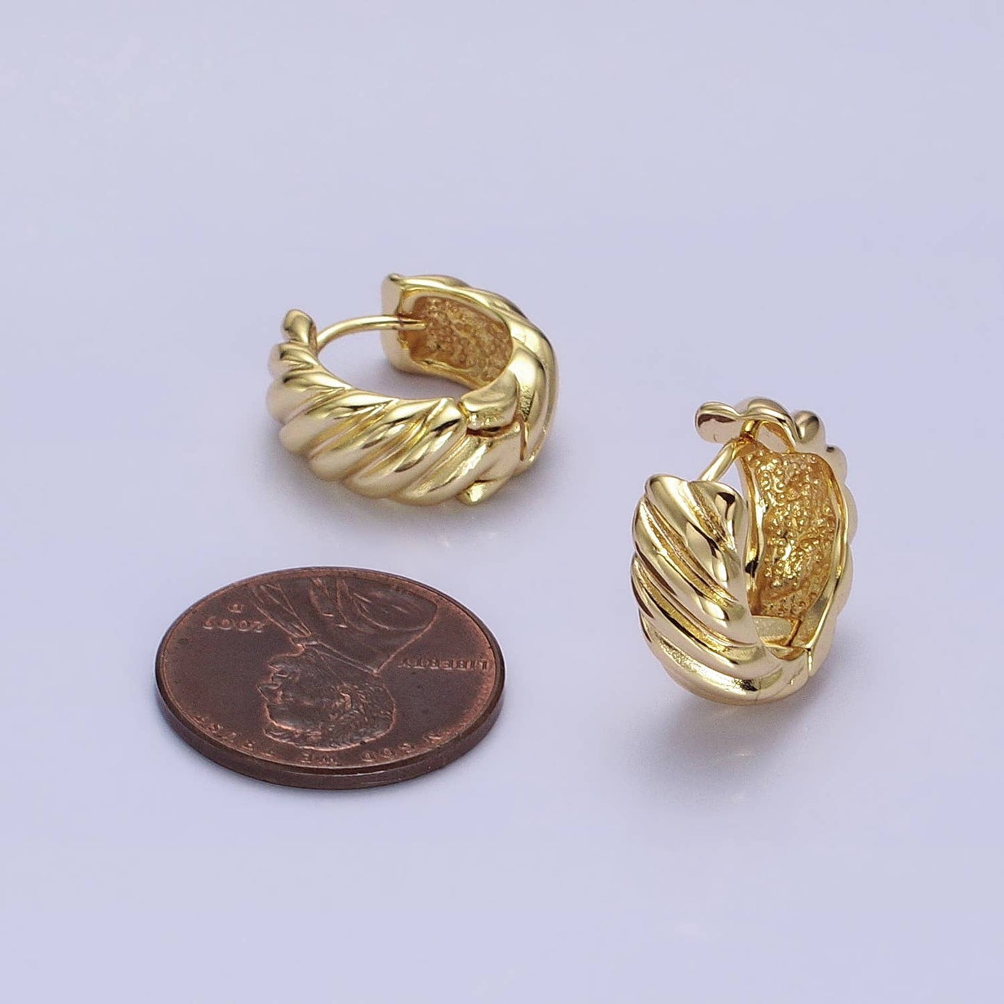 Gold Filled Wide Flat Lined Croissant 16mm Huggie Earrings