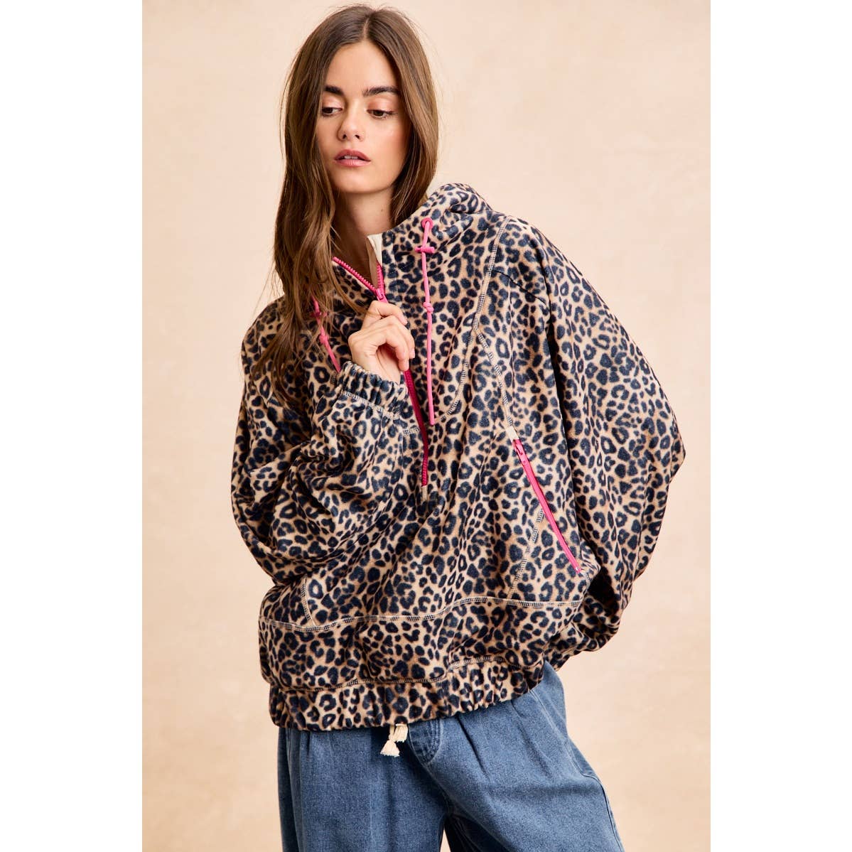 LEOPARD STITCH OVERSIZED BRUSHED TEXTURE JACKET
