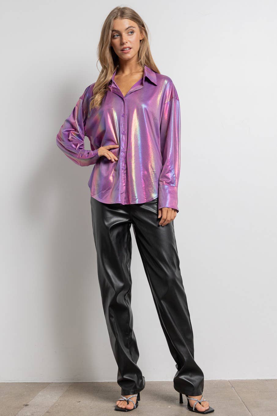 Rainbow Button Up Long Sleeve Blouse Shirt