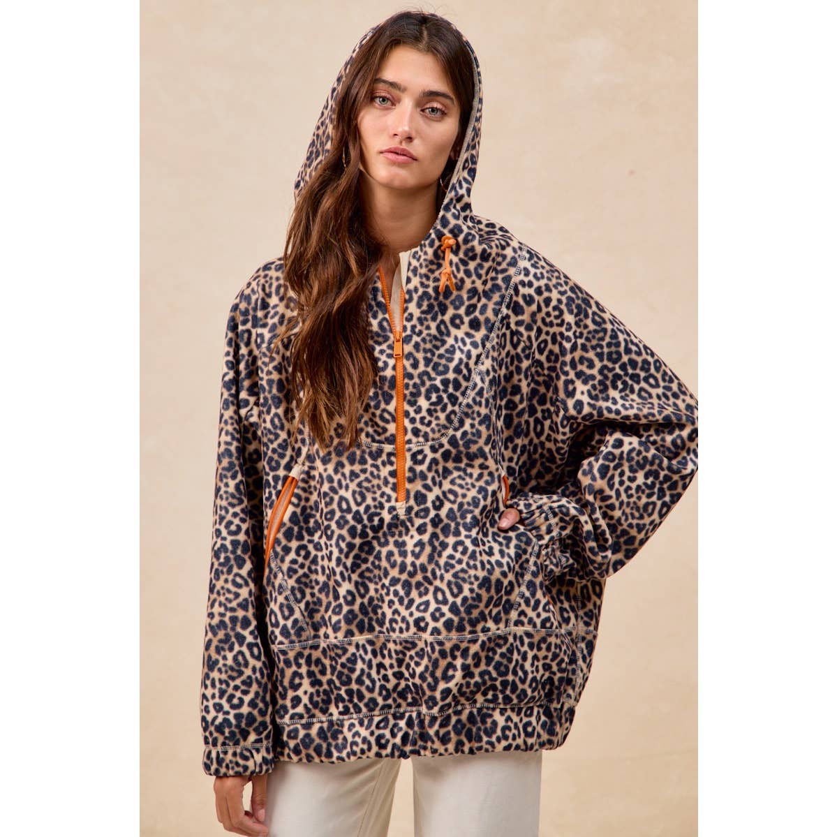 LEOPARD STITCH OVERSIZED BRUSHED TEXTURE JACKET