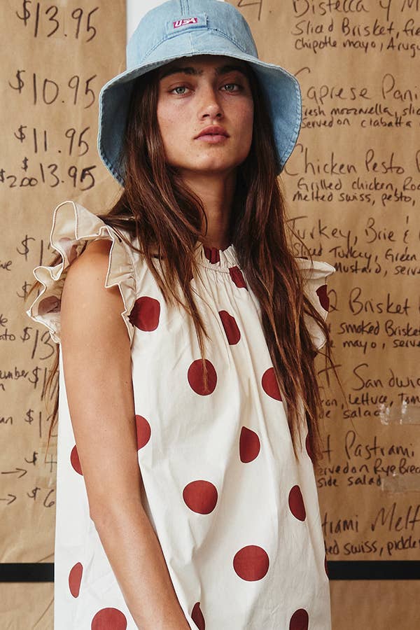 Ruffled Neck & Shoulder Polka Dot Blouse Top
