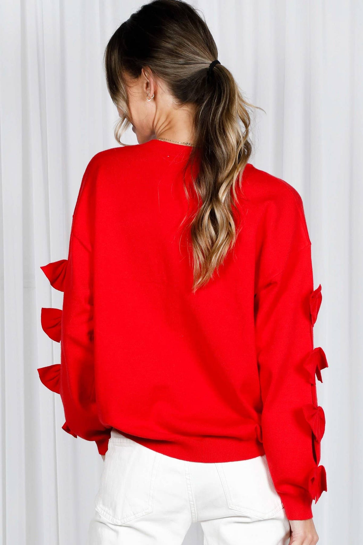 Bow Embellished Crew Neck Long-Sleeve Knit Sweater VT82605