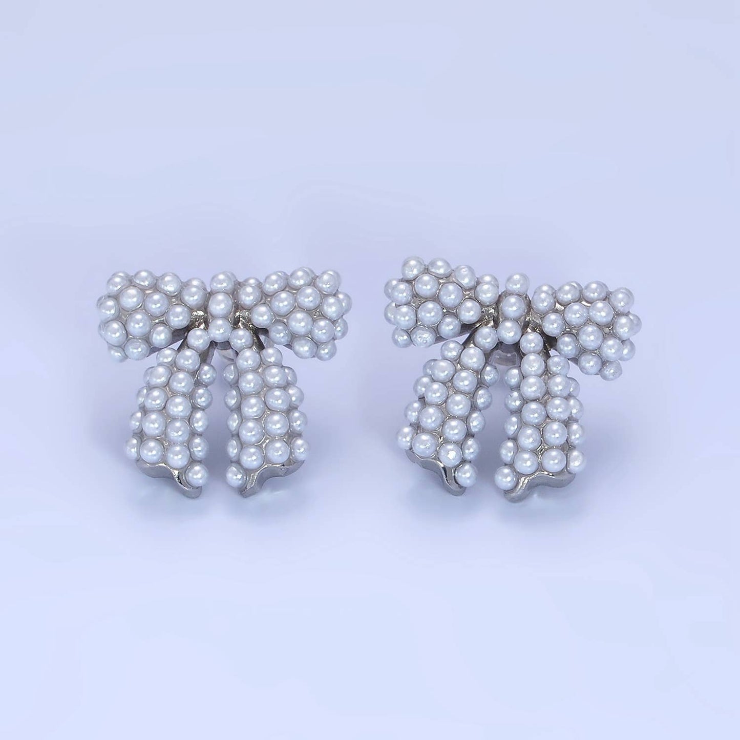 14K Gold Filled Pearl Ribbon Bow Stud Earrings
