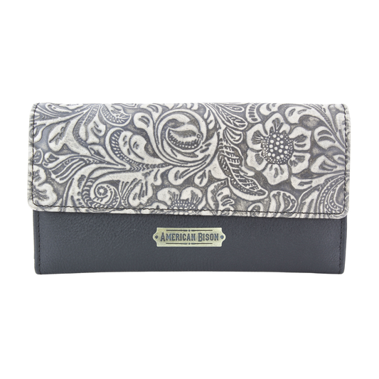 Women’s Brown Leather Grey Floral Clutch ABLW 18-2525