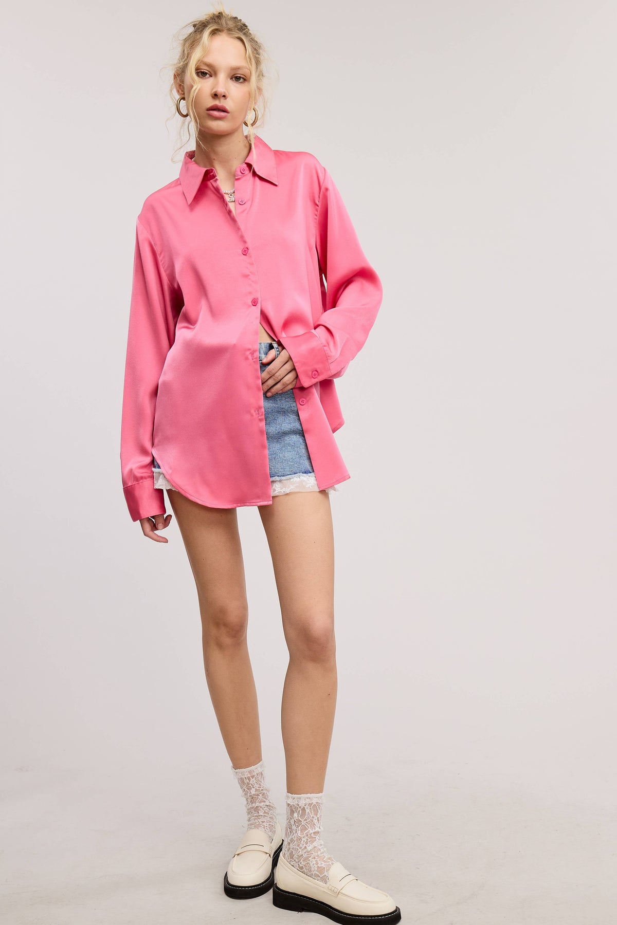 Silky Satin Button Down Shirt