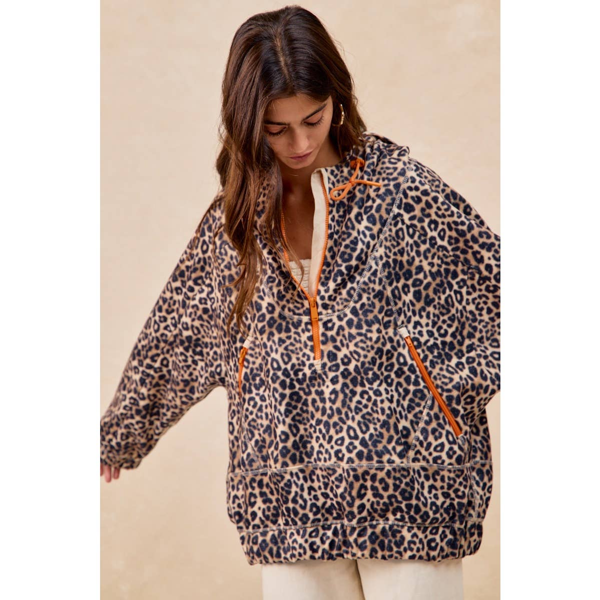 LEOPARD STITCH OVERSIZED BRUSHED TEXTURE JACKET