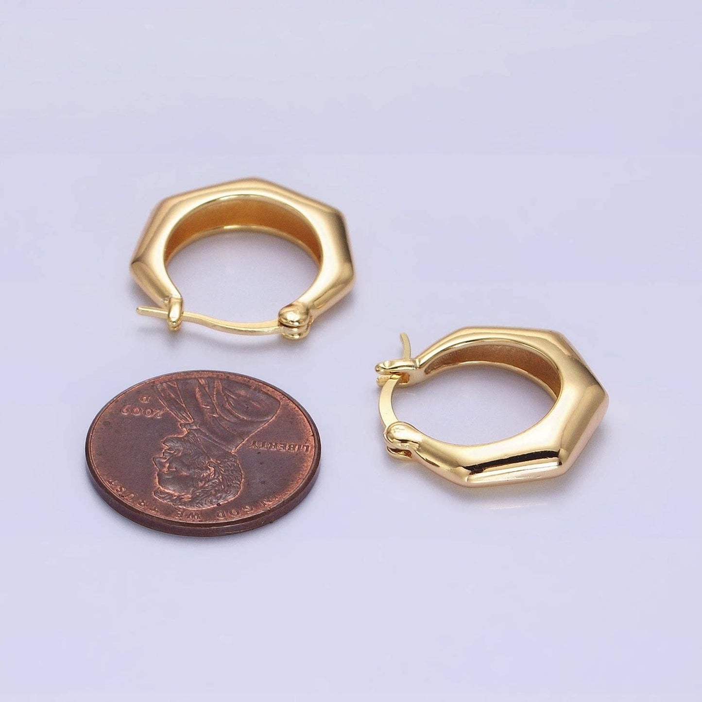 Gold Filled 20mm Hexagonal Dome French Lock Latch Earrings