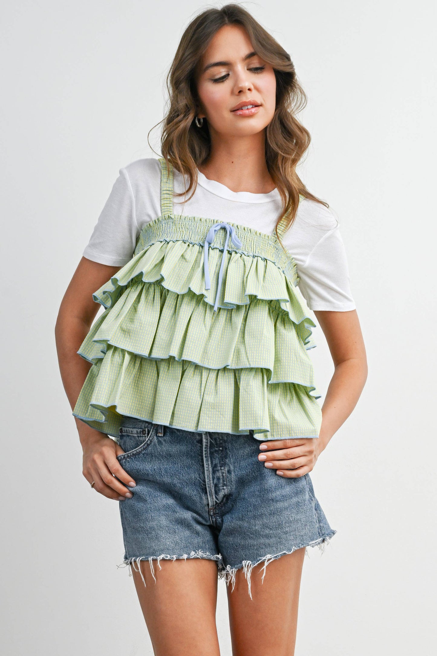 Ruffled Checkered Cami - BMT8395