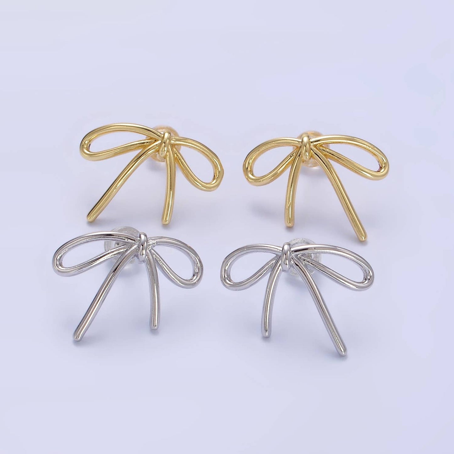 14K Gold Filled Minimalist Tied Ribbon Bow Stud Earrings