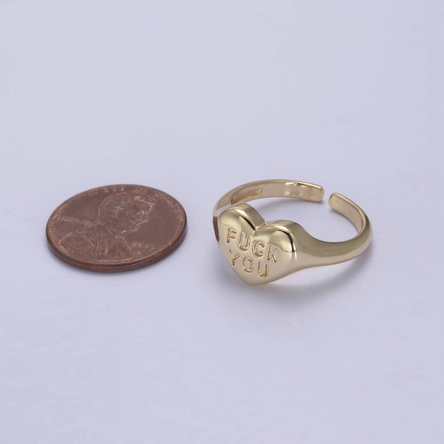 Dainty "Fuck You" Gold Heart Stackable Signet Ring