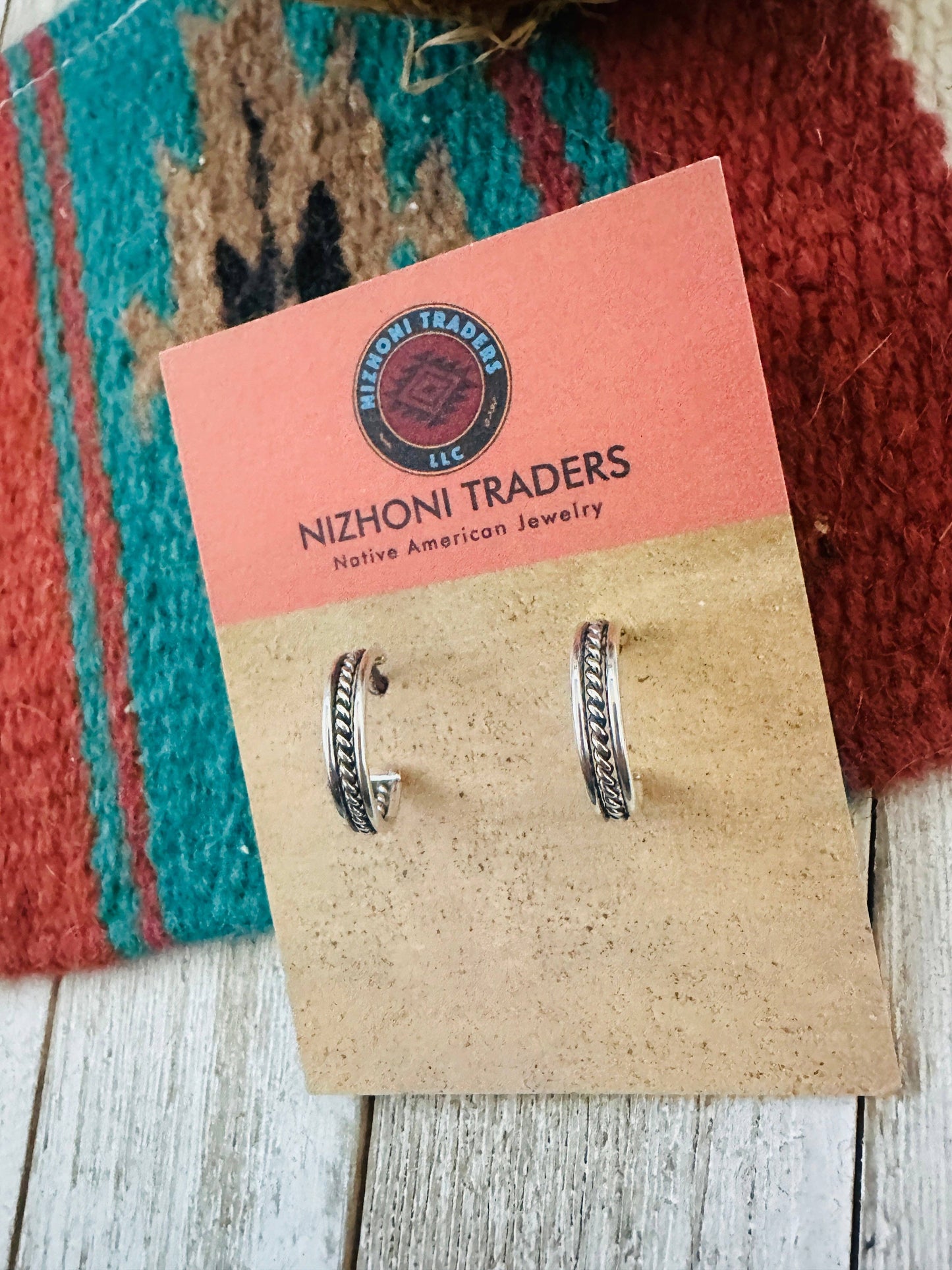 Navajo Hand Stamped Sterling Silver Hoop Earrings