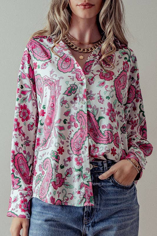 Pink Paisley Print Button Down Shirt