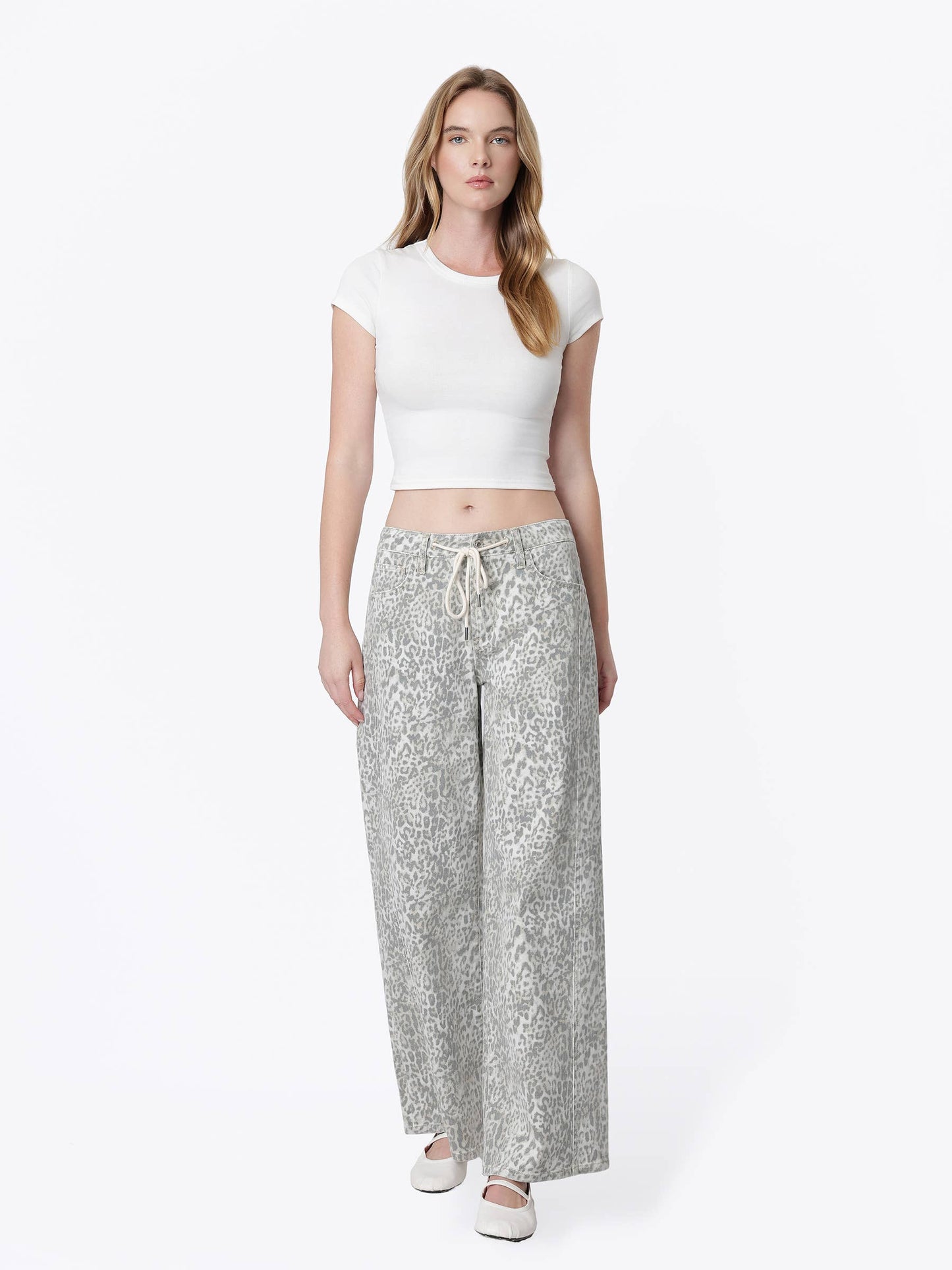 HIGH RISE LEOPARD PRINT DRAWSTRING WIDE JEANS T7517LPD