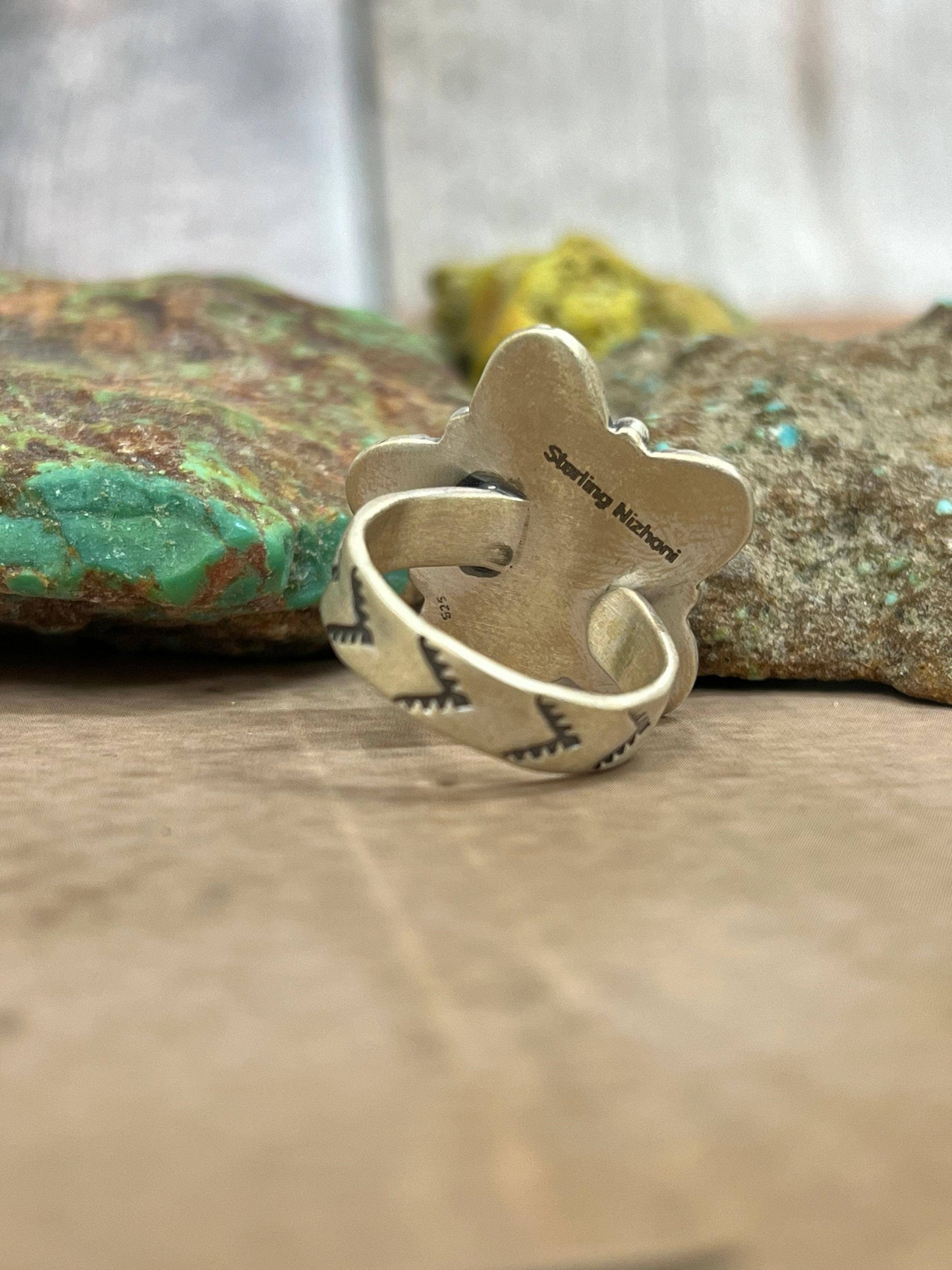 Handmade Sterling Silver Cotton Candy Turquoise Adjustable Ring with Signed Nizhoni