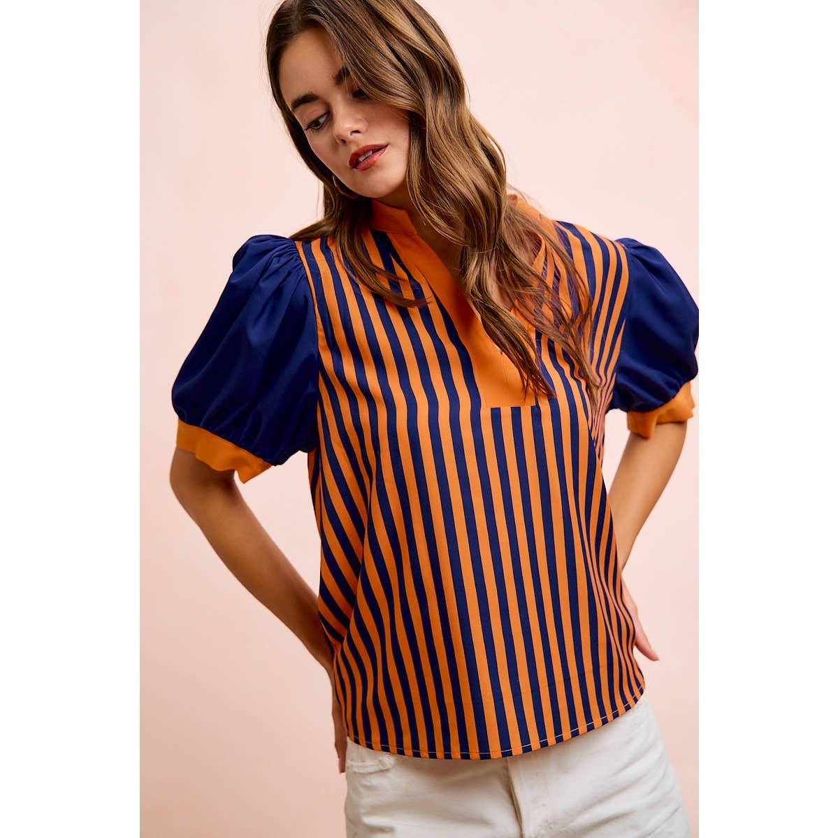 GAMEDAY THEME STRIPED WOVEN BLOUSE TOP