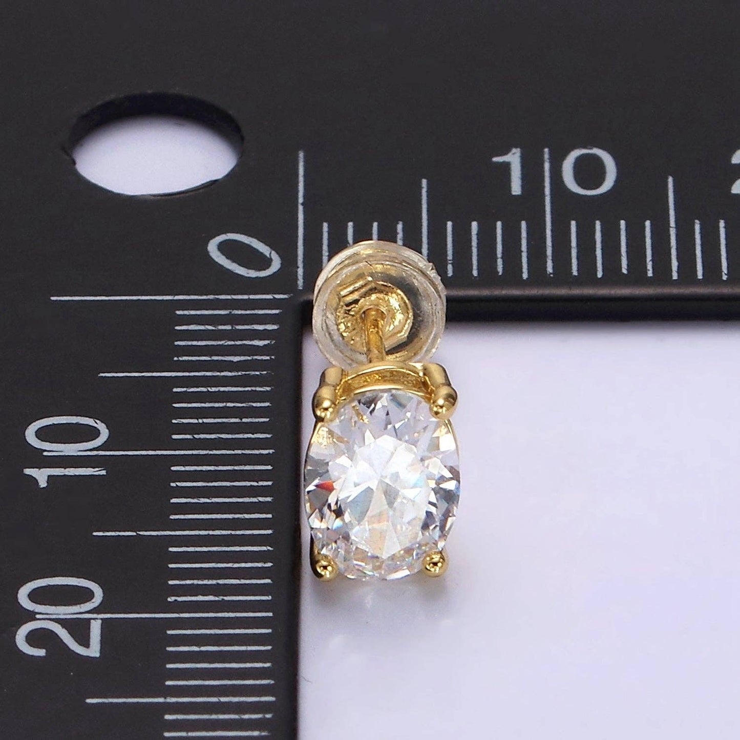 14K Gold Filled 8mm Clear CZ Oval Bezel Stud Earrings | AE899