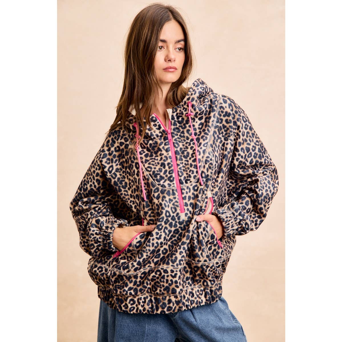 LEOPARD STITCH OVERSIZED BRUSHED TEXTURE JACKET