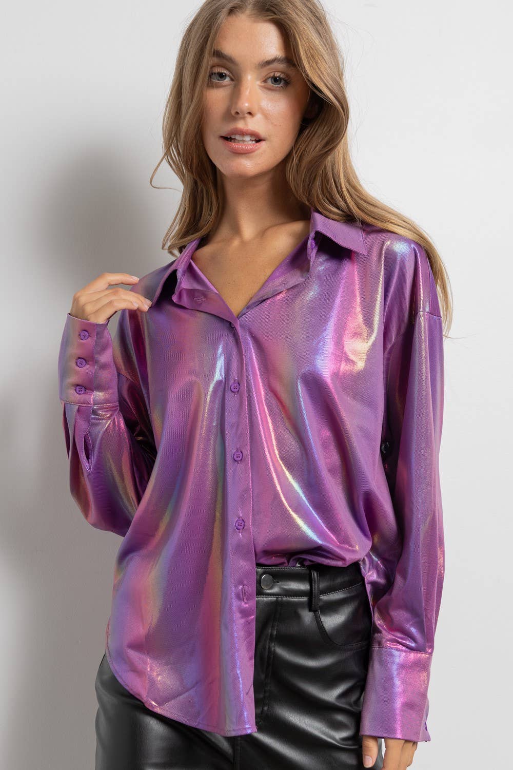 Rainbow Button Up Long Sleeve Blouse Shirt