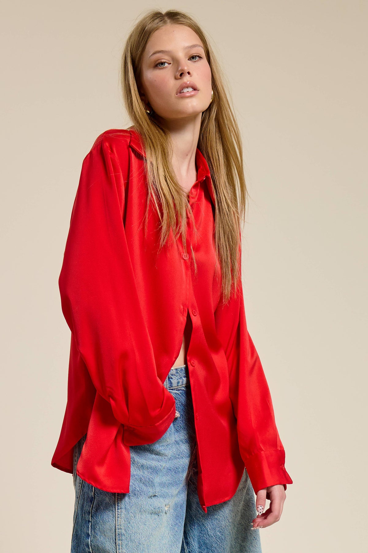Silky Satin Button Down Shirt