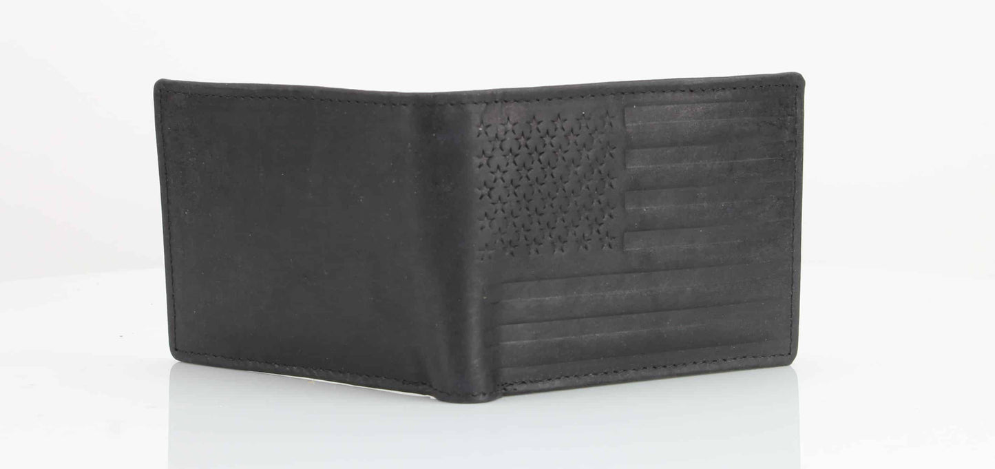 American Flag Embossed Distressed Leather Bi Fold Wallet