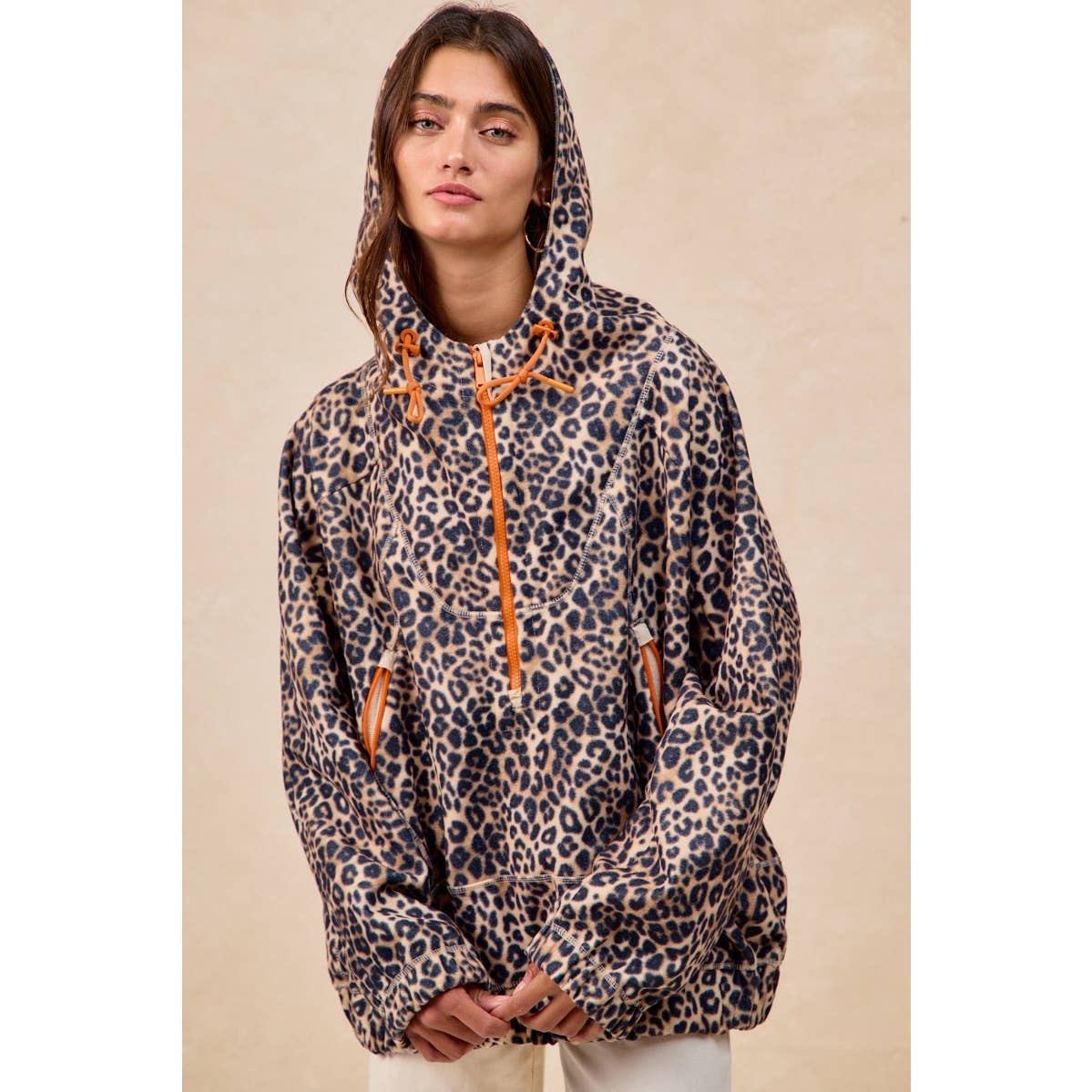 LEOPARD STITCH OVERSIZED BRUSHED TEXTURE JACKET