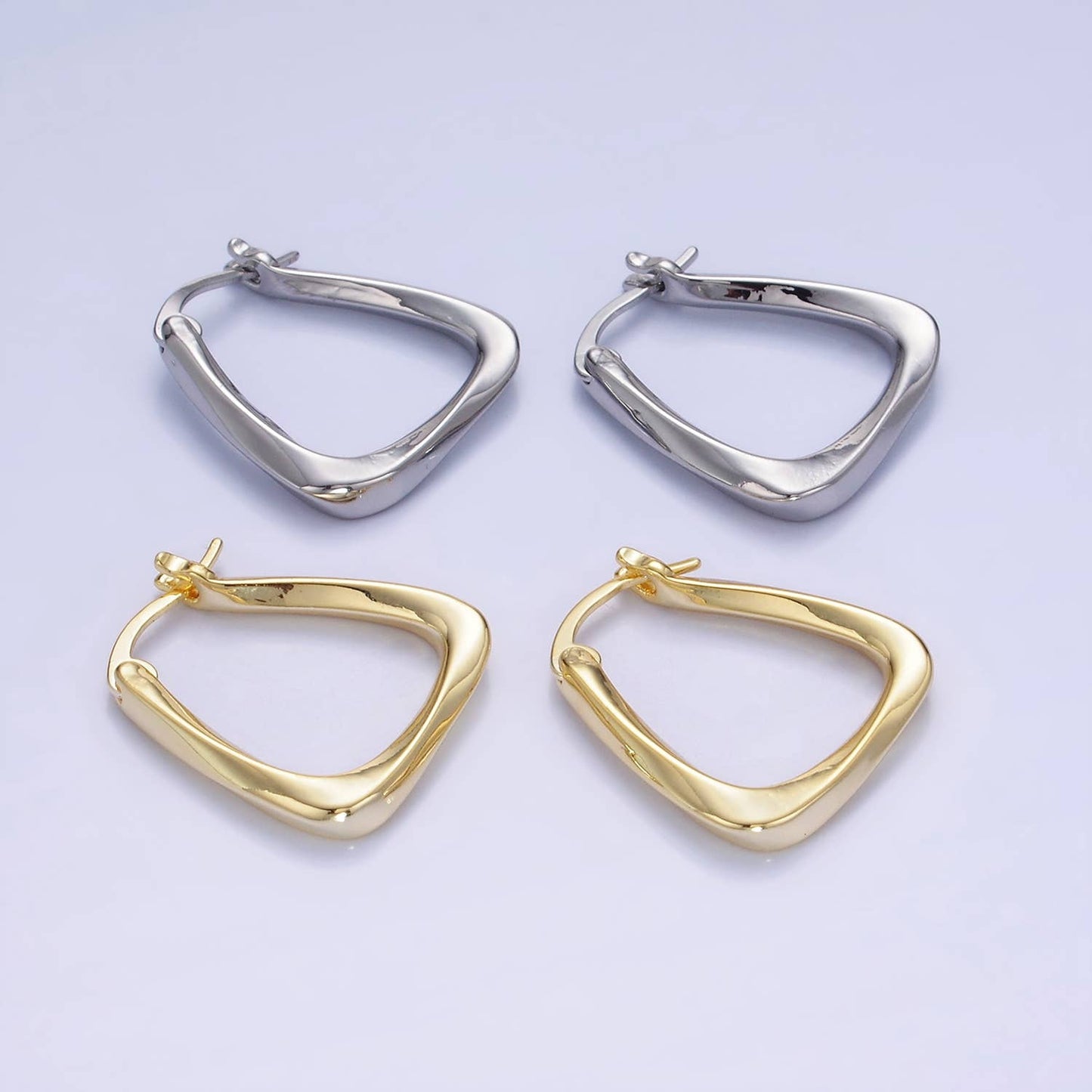 14K Gold Filled Twisted Edged Triangle Latch Hoop Earrings