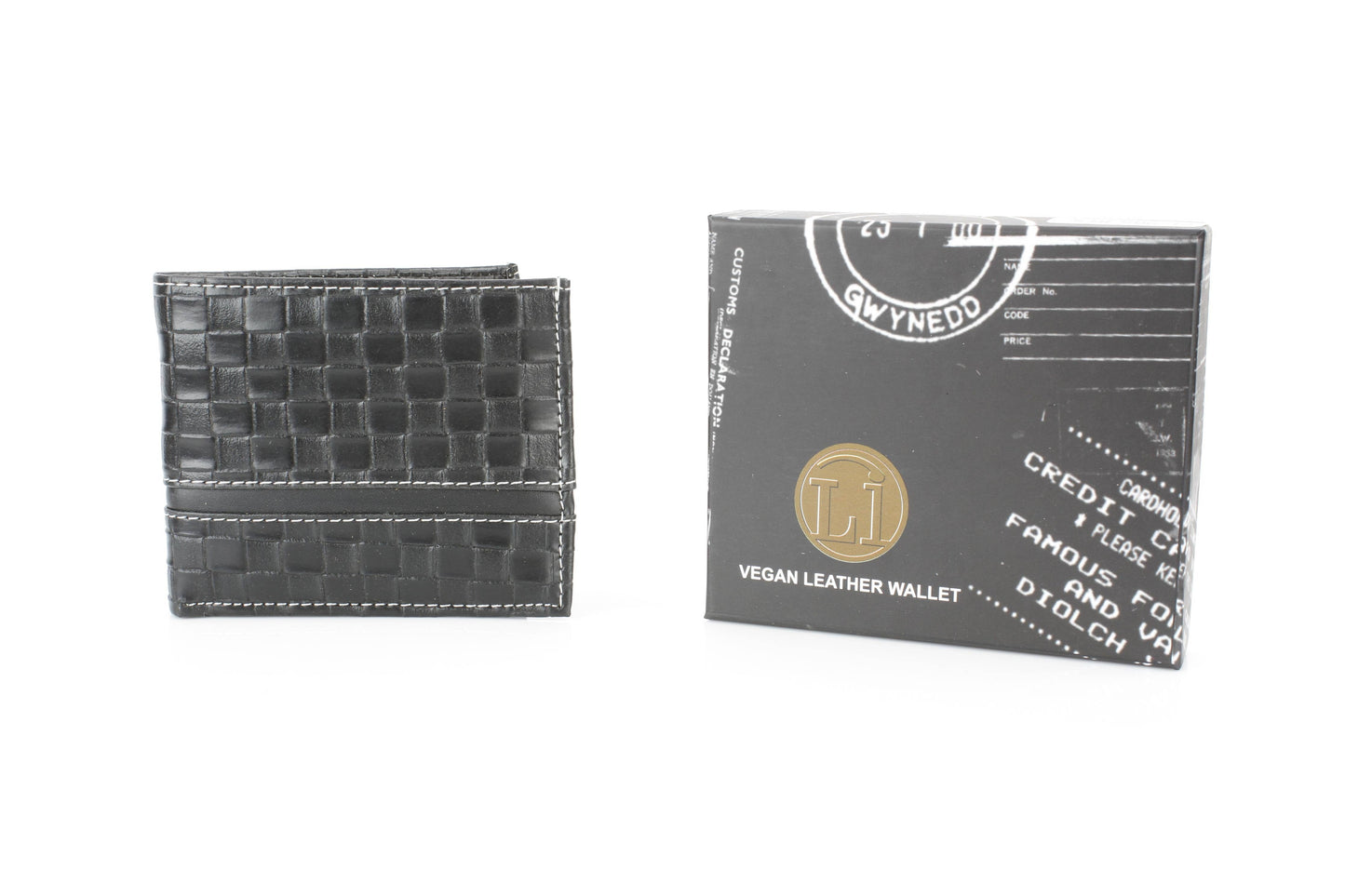 Vegan Bifold Wallet with Basket Weave Pattern VL 905