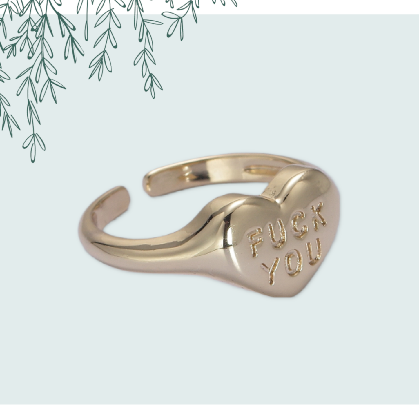 Dainty "Fuck You" Gold Heart Stackable Signet Ring