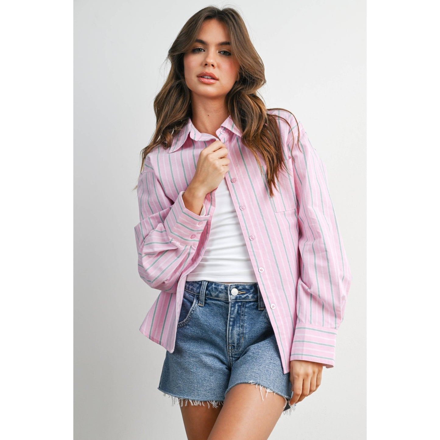 Striped Long-Sleeve Button-Up Shirt - BMT8055