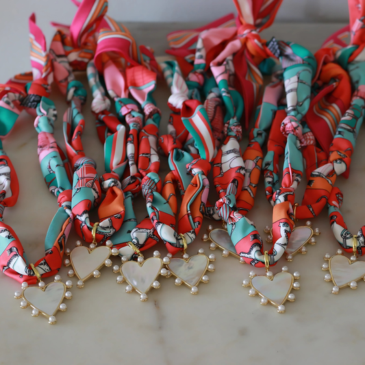 The Scarlett Heart Scarf Necklace - pearl heart pendant