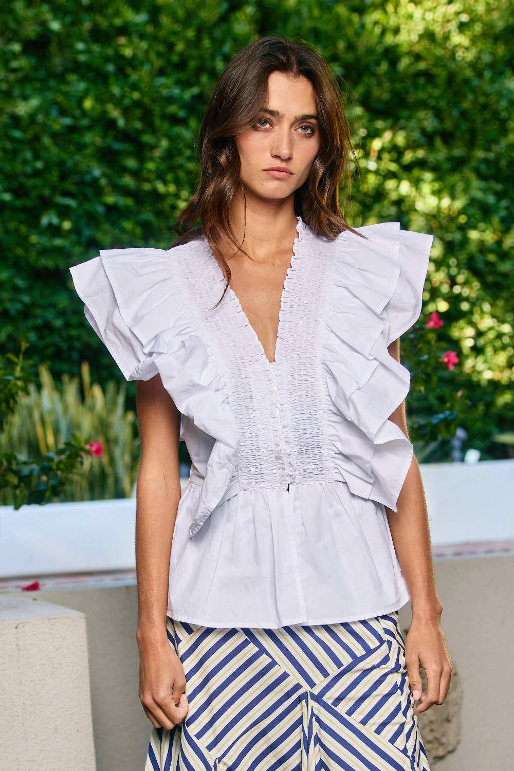 Ruffle Smocked Peplum Blouse