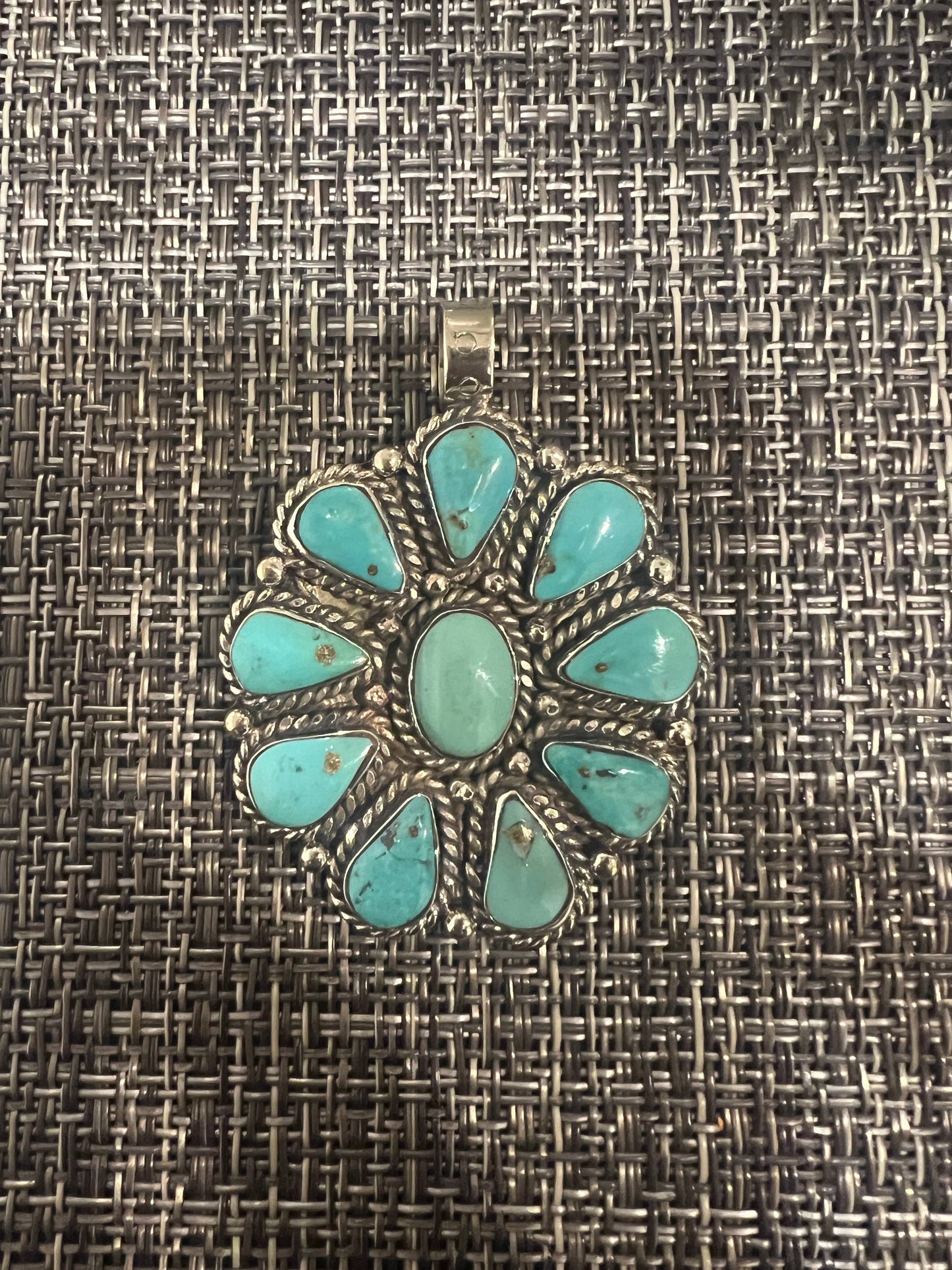 Natural Turquoise floral carved pendant, 2.25x1.75 inches