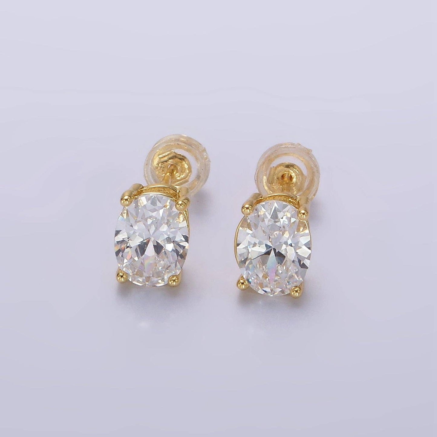 14K Gold Filled 8mm Clear CZ Oval Bezel Stud Earrings | AE899