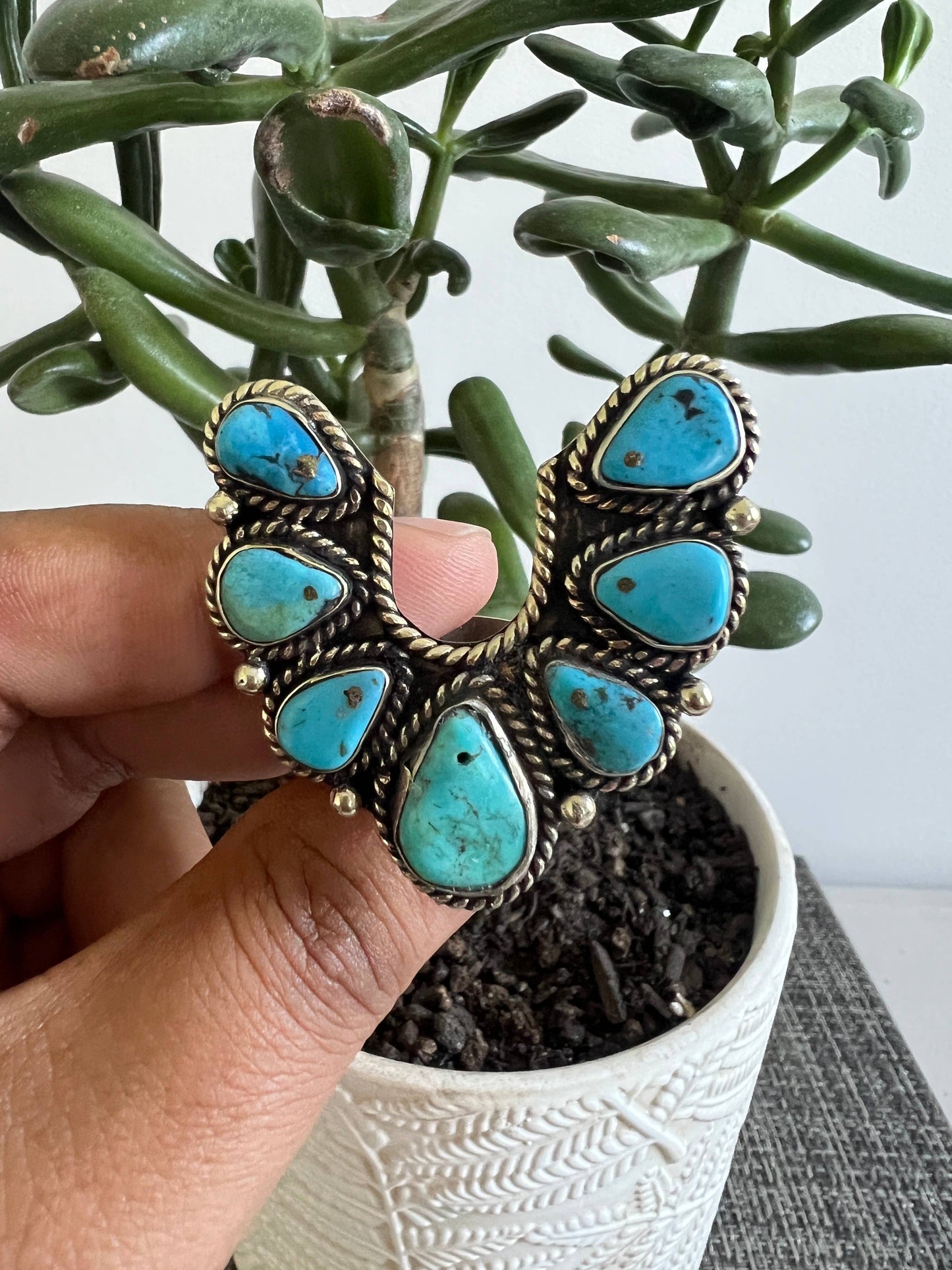 Natural Turquoise adjustable ring, Tibetan silver