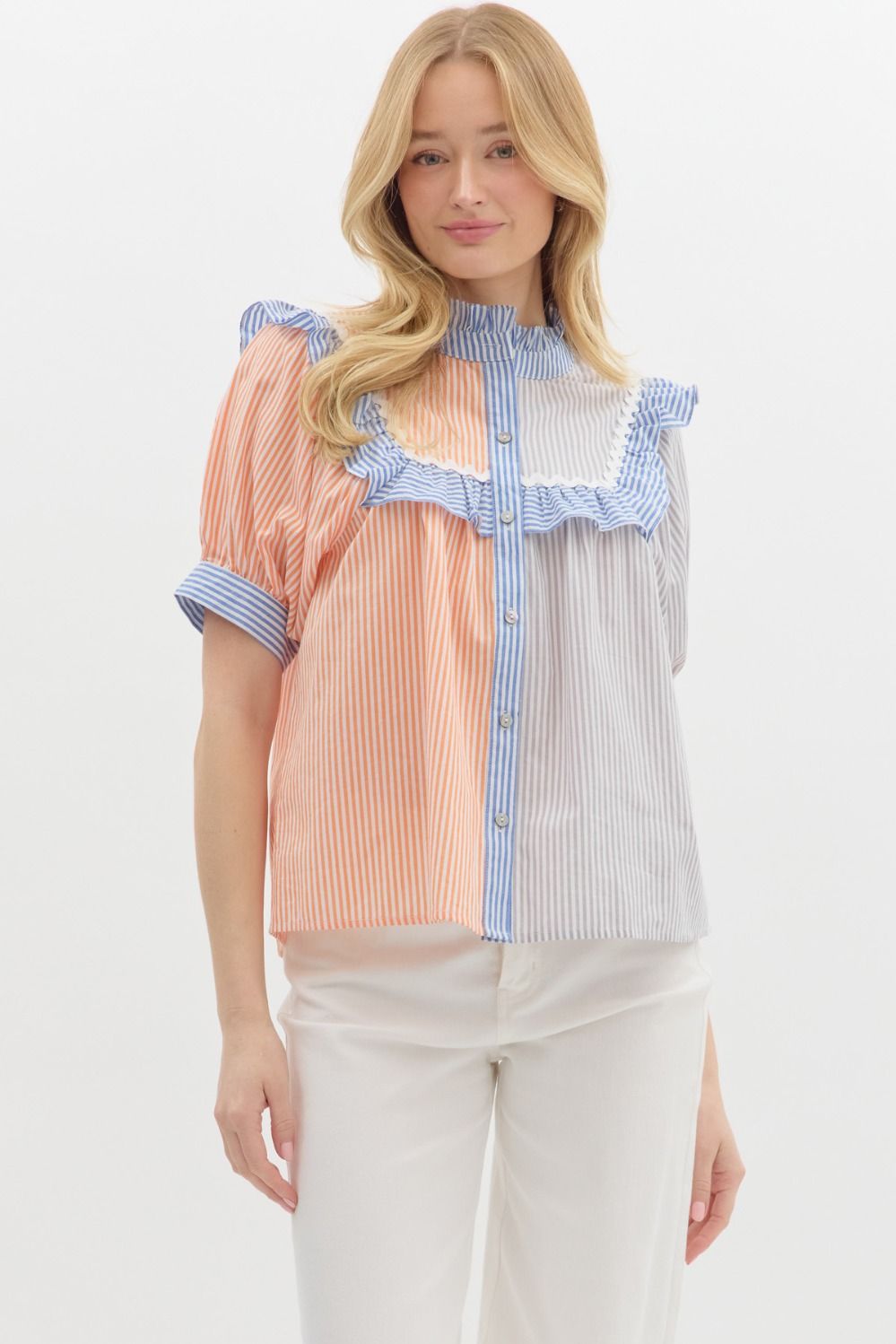 Colorblock stripe pattern blouse