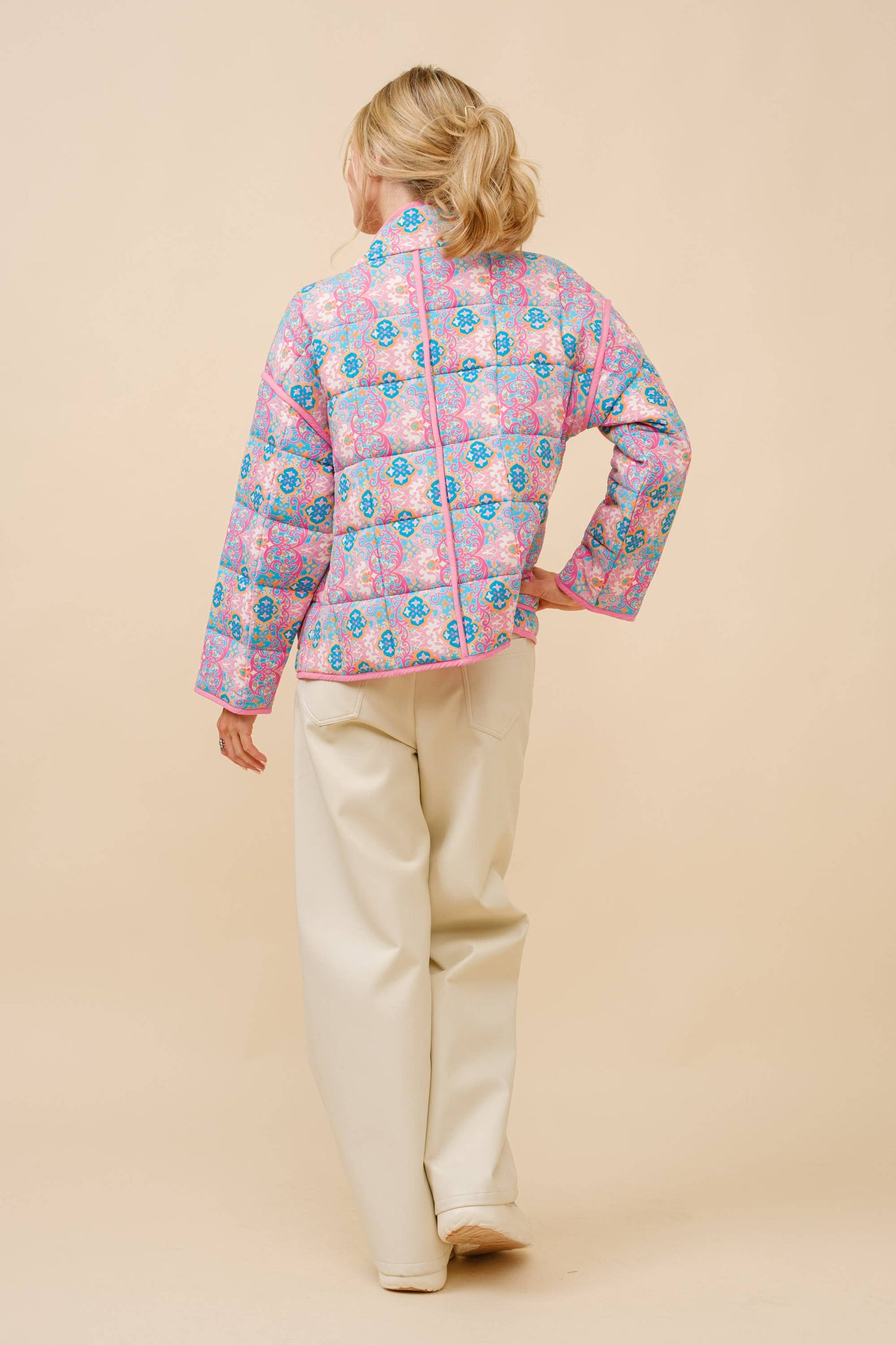 Rayon Challis Floral Reversible Quilted Jacket