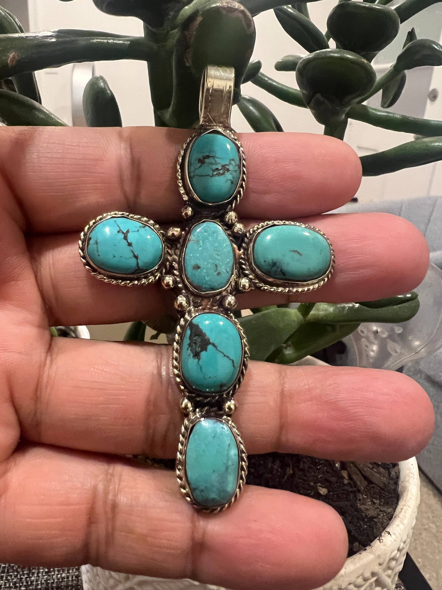 Turquoise cross pendant, Handicraft, Ethnic Jewelry