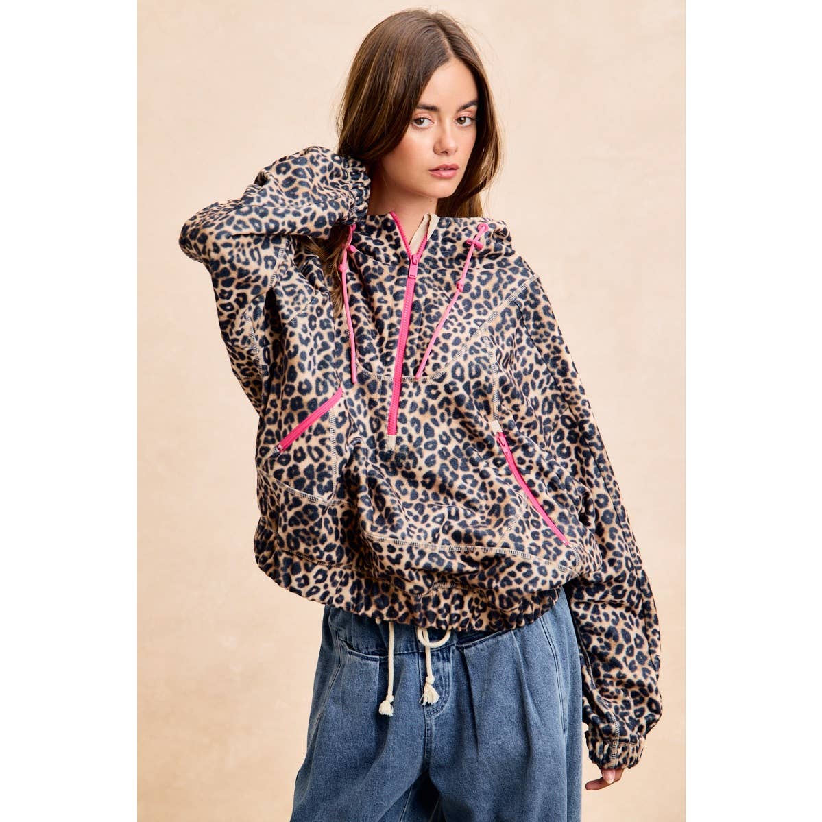 LEOPARD STITCH OVERSIZED BRUSHED TEXTURE JACKET