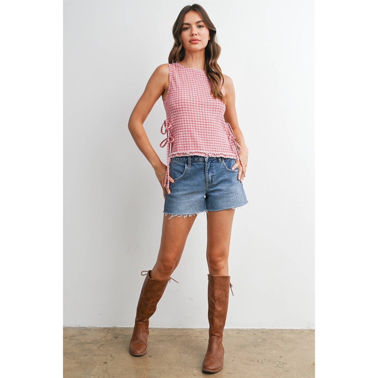 Checkered Ladder Lace-Up Vest - BMT8297
