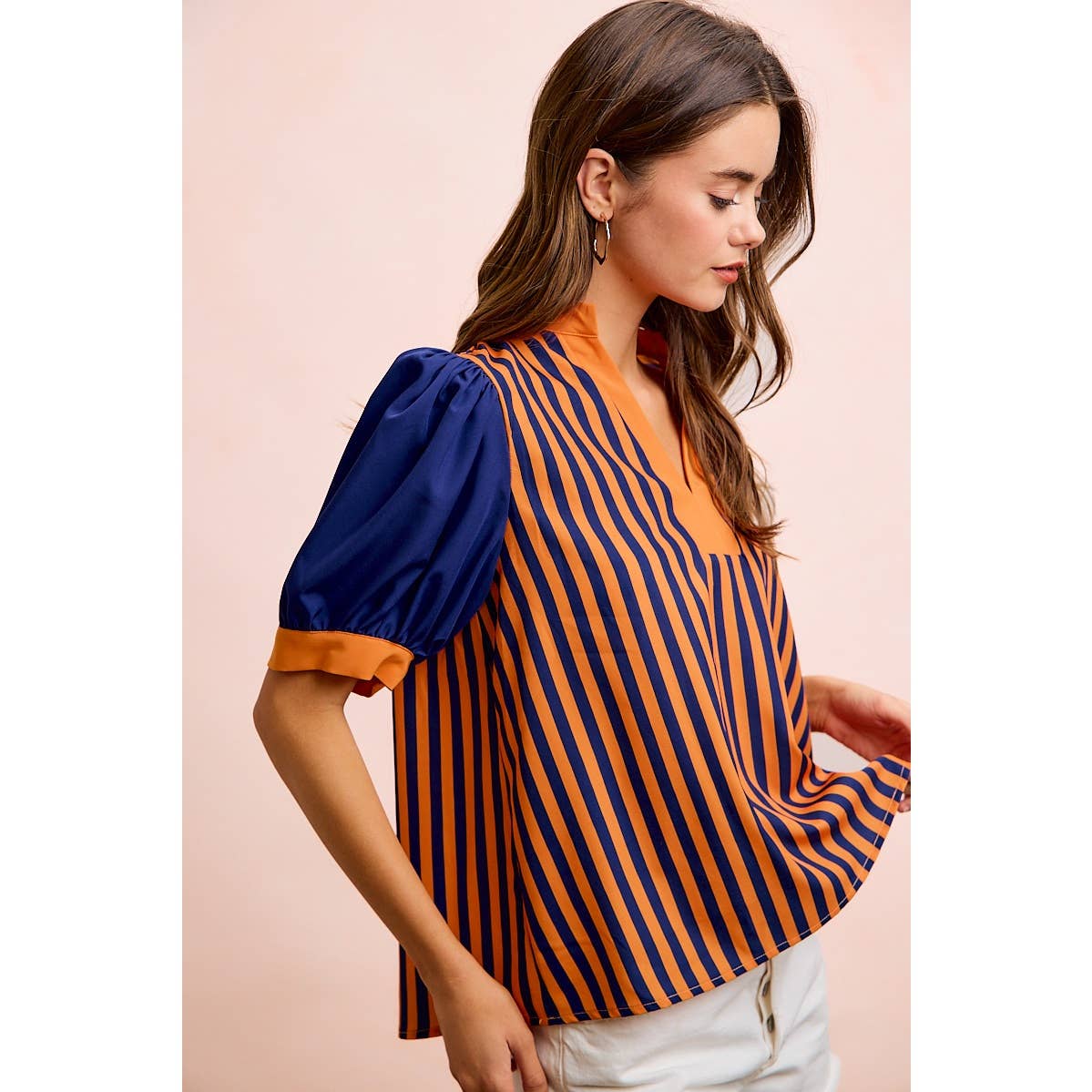 GAMEDAY THEME STRIPED WOVEN BLOUSE TOP