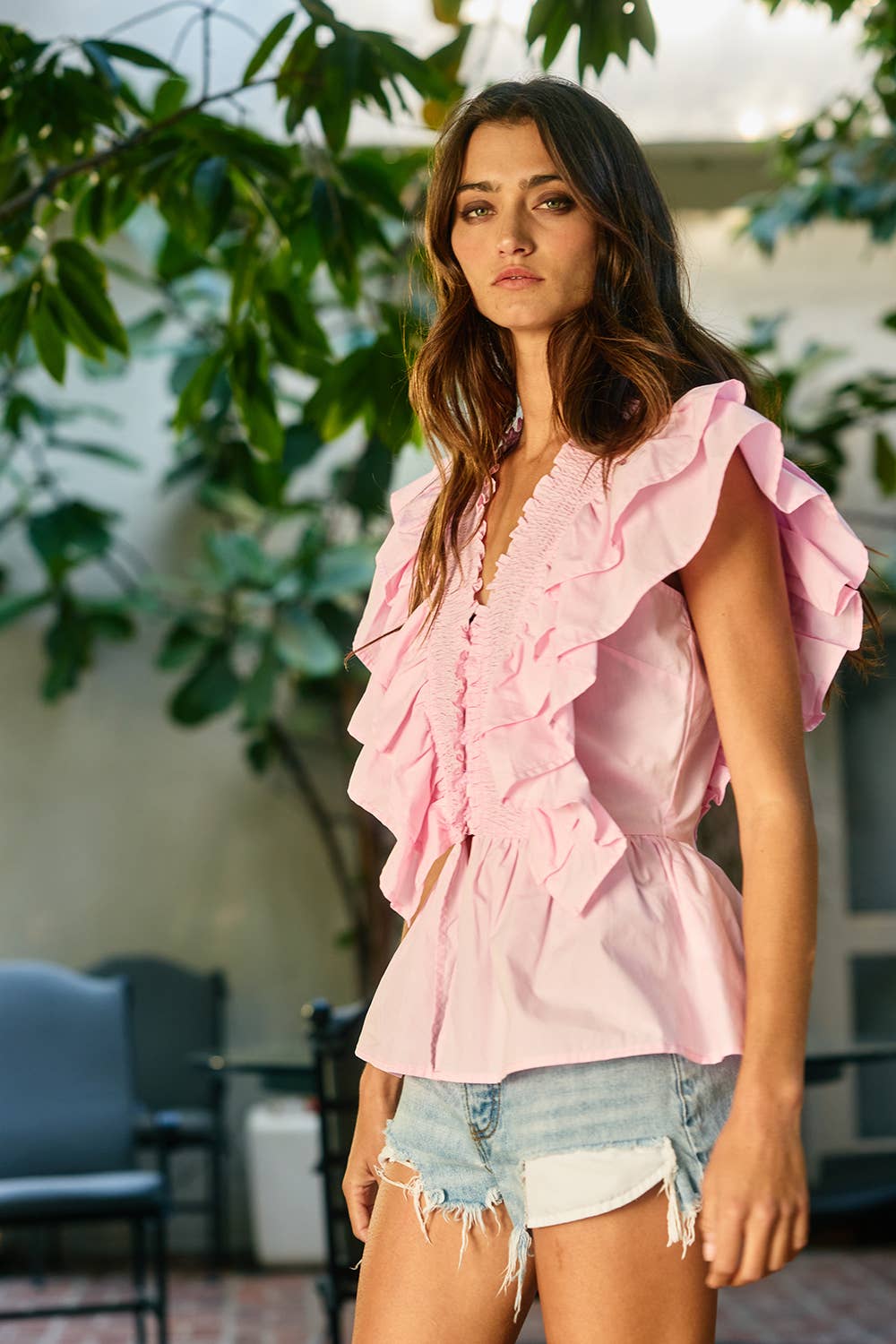 Ruffle Smocked Peplum Blouse