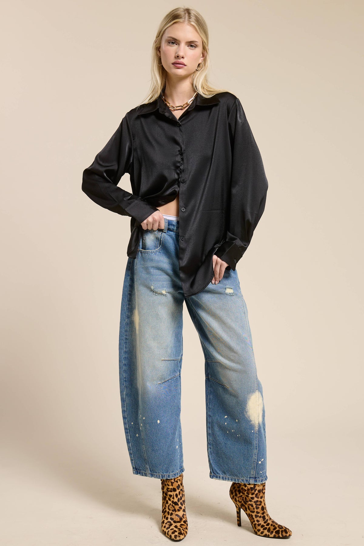 Silky Satin Button Down Shirt